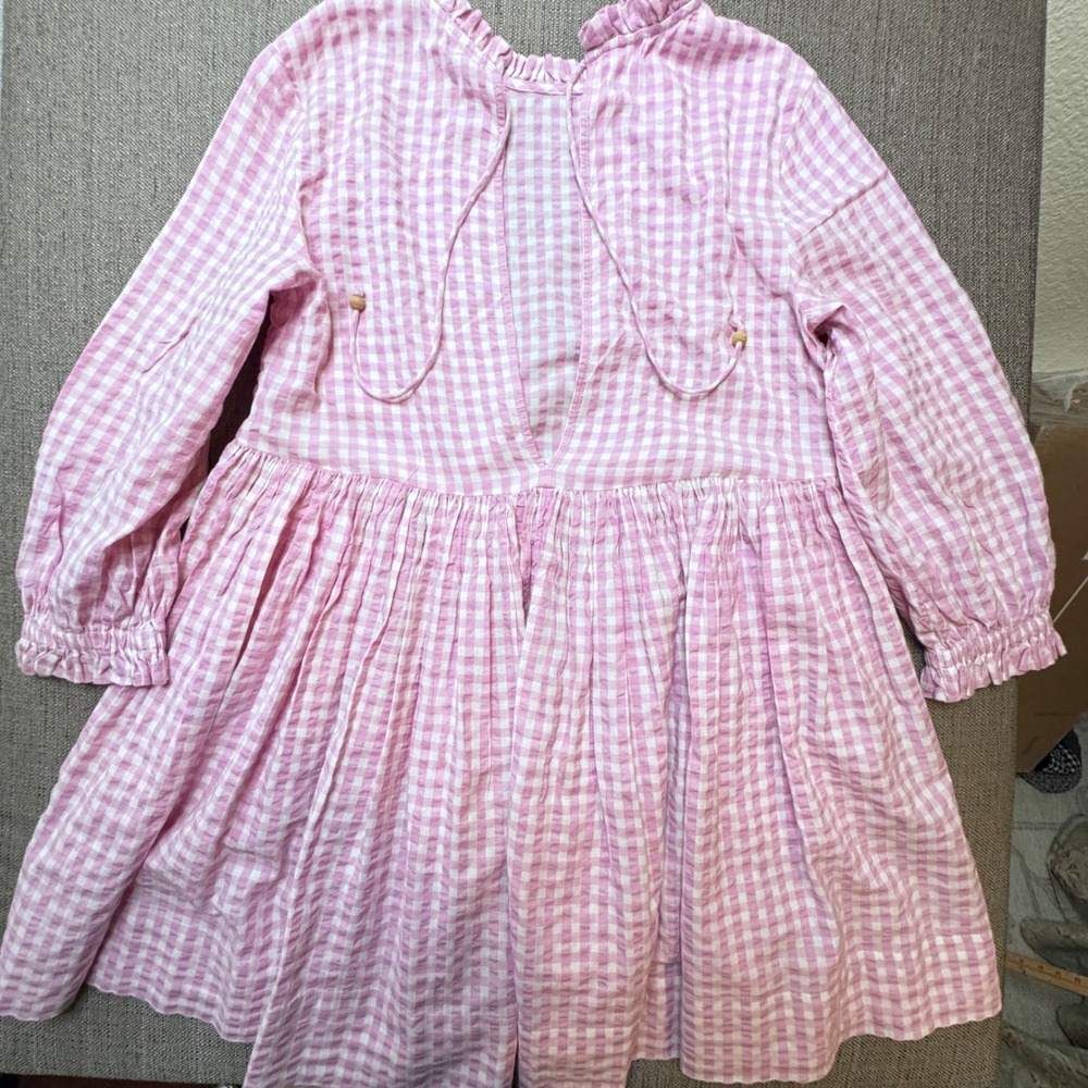 Free People Pink Gingham Open Back Mini Dress Ruffle Neck Cotton OB1375224